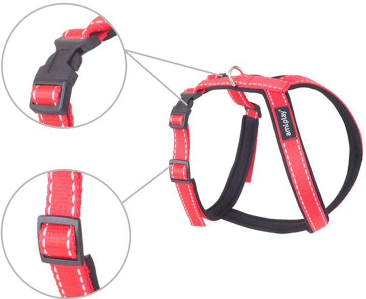Szelki regulowane Amiplay Reflective Grand Soft M Czerwone (5907563226319) - obraz 3