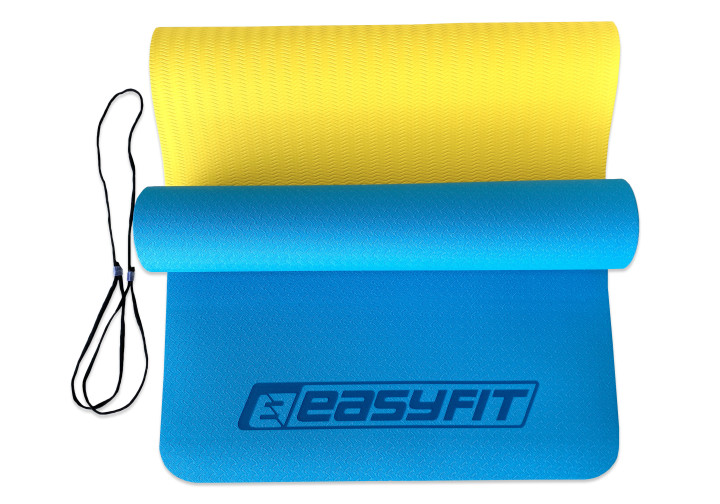 Килимок для йоги та фітнесу EasyFit TPE+TC 6 мм двошаровий синій-жовтий - зображення 2