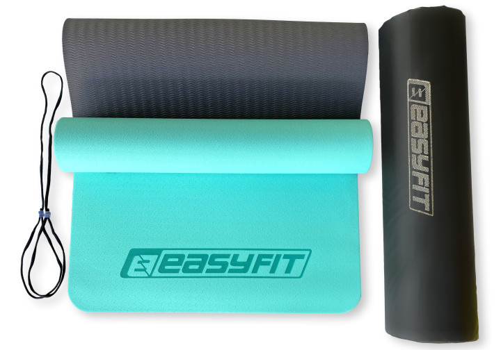 Коврик для йоги и фитнеса EasyFit TPE+TC 6 мм двухслойный + Чехол мятный-черный - изображение 2