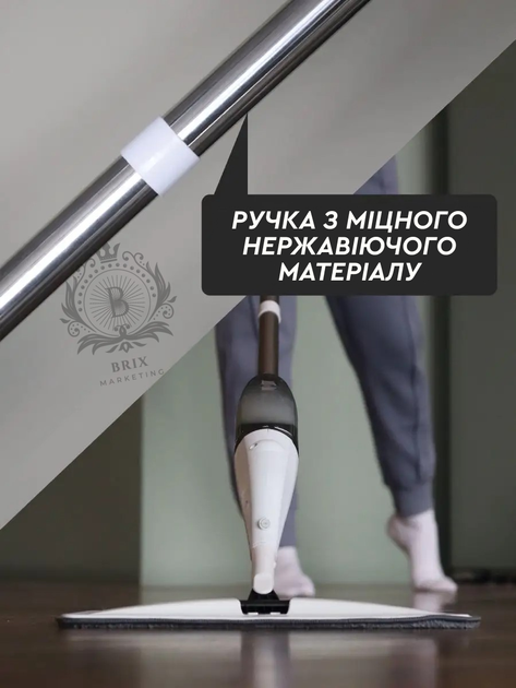 Швабра Water Spray Mop с распылителем воды для влажной и сухой уборки,с насадкой из микрофибры Белый с серым - изображение 3