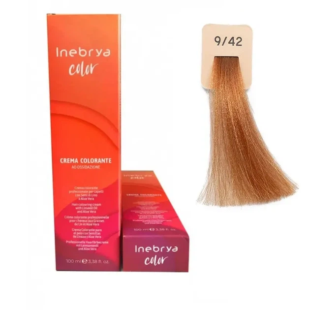 Крем-краска для волос Inebrya Color Linseed Oil and Aloe Vera 9/42 очень светлый коньячный блондин 100мл - Фото 2 Крем-краска для волос Inebrya Color Linseed Oil and Aloe Vera 9/42 очень светлый коньячный блондин 100мл - изображение 2