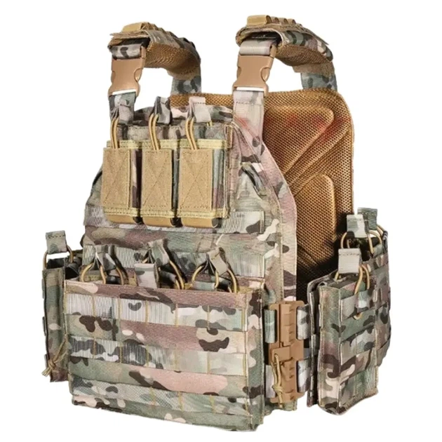 Плитоноска тактический быстросъемный военный жилет Yakeda 14 подсумов Cordura 1000D мультикам - изображение 2