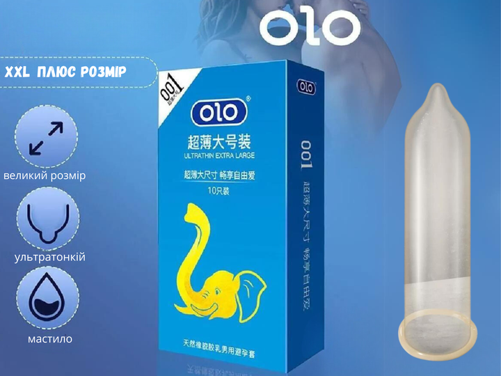 Набір презервативів OLO Blue Elephant 10 шт + Пролонгуючі 10 шт + Ультратонкі 10 шт + Red Збуджуючі 10 шт + 0.01 з крапками 10 шт (ROZ6501052026) - Фото 6 Набір презервативів OLO Blue Elephant 10 шт + Пролонгуючі 10 шт + Ультратонкі 10 шт + Red Збуджуючі 10 шт + 0.01 з крапками 10 шт (ROZ6501052026) - зображення 6
