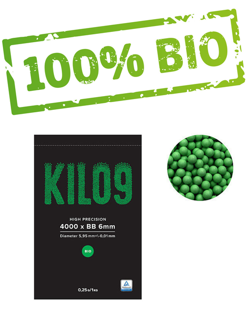 Страйкбольні кулі BIO Green – 0.25 g -4000шт - 1kg [KILO9] (для страйкболу) - зображення 1