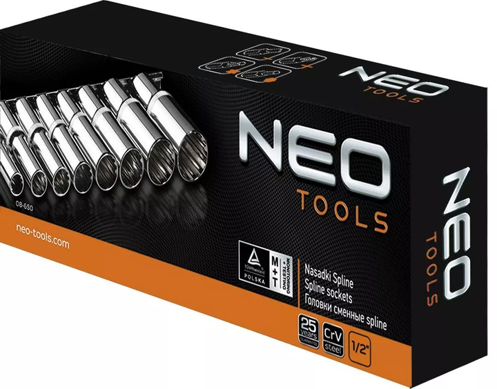 Набір торцевих головок NEO Tools Spline 1/2" 8 шт 08-650 (5907558406283) - зображення 3