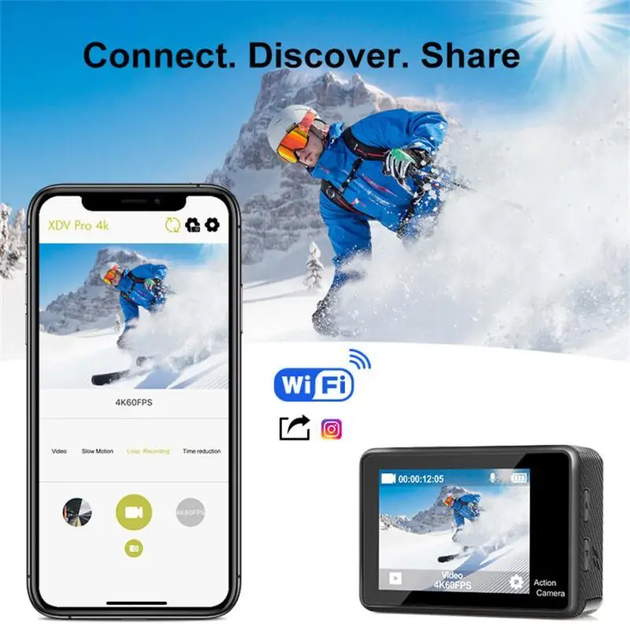 Екшн камера WiFi 4K + Пульт 2 дисплеї Action Camera AQ60AR - изображение 7