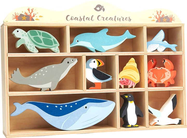 Figurki do gier Tender Leaf Display Shelf with 10 Wooden Animals Ocean (0191856084792) - obraz 1