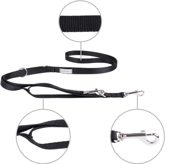 Smycz regulowana Amiplay Samba 8 w 1 S 200 - 400 cm Czarna (5907563301382) - obraz 3