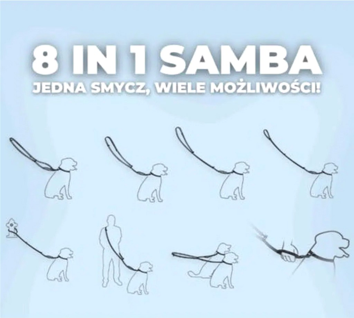 Smycz regulowana Amiplay Samba 8 w 1 M 200 - 400 cm Turkusowa (5907563301412) - obraz 3