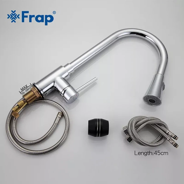 Змішувач для кухні Frap F6052 з висувним виливом, 2 режими, хром F6052 - изображение 4