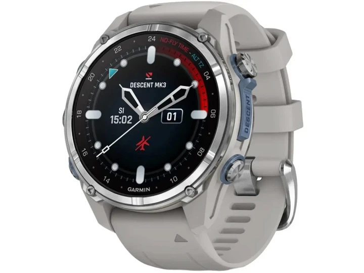 Спортивні годинники Garmin Descent Mk3 43 mm Stainless Steel with Fog Gray Silicone Band (010-02753-04/03) - Фото 1 Спортивні годинники Garmin Descent Mk3 43 mm Stainless Steel with Fog Gray Silicone Band (010-02753-04/03) - зображення 1