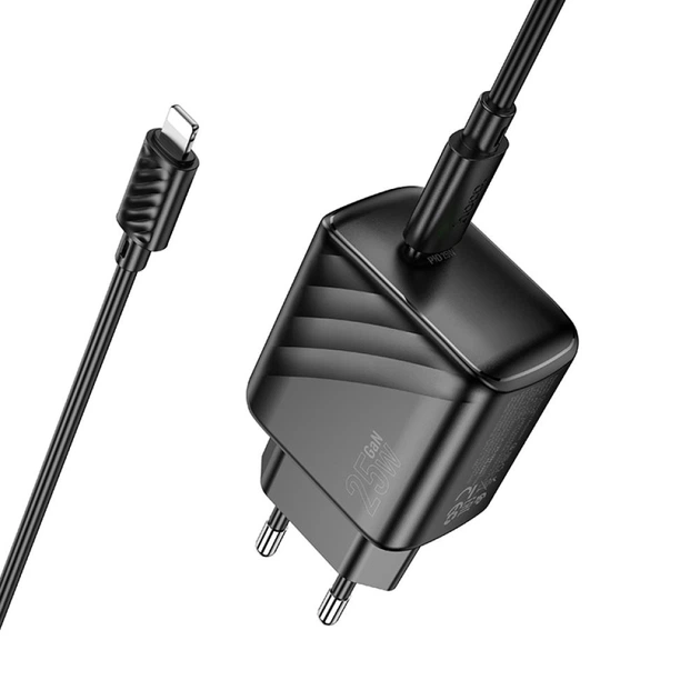 Сітковий зарядний пристрій Hoco CS24A 1USB-C PD/QC 25W+Type-C to Lightning Колір Чорний - зображення 3