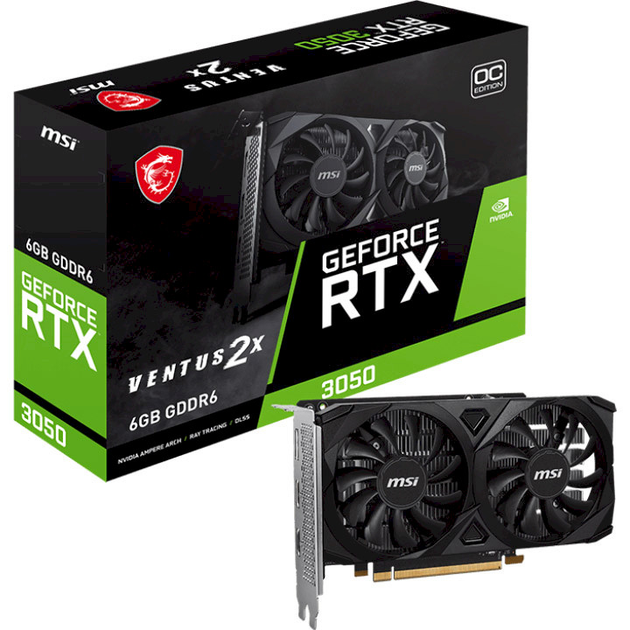 Відеокарта NVIDIA MSI GeForce RTX 3050 VENTUS 2X E 6G OC GDDR6 UHD 4K/8K DisplayPortx1 HDMIx2 - Фото 4 Відеокарта NVIDIA MSI GeForce RTX 3050 VENTUS 2X E 6G OC GDDR6 UHD 4K/8K DisplayPortx1 HDMIx2 - зображення 4