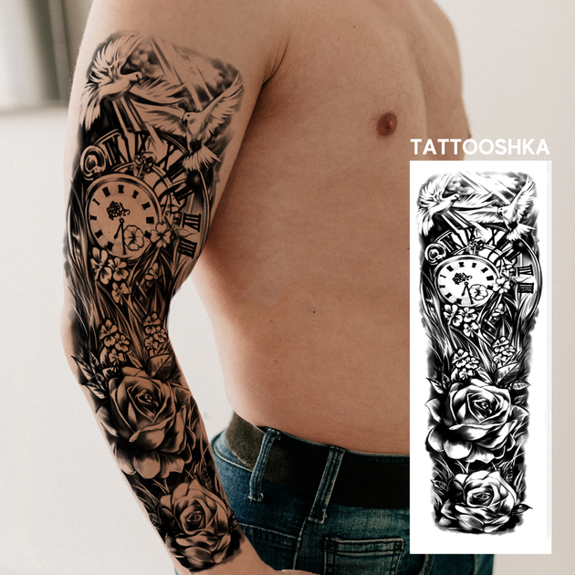 Тимчасовий водостійкий тату рукав TATTOOSHKA "Плин часу" TQB-222-2 - зображення 4