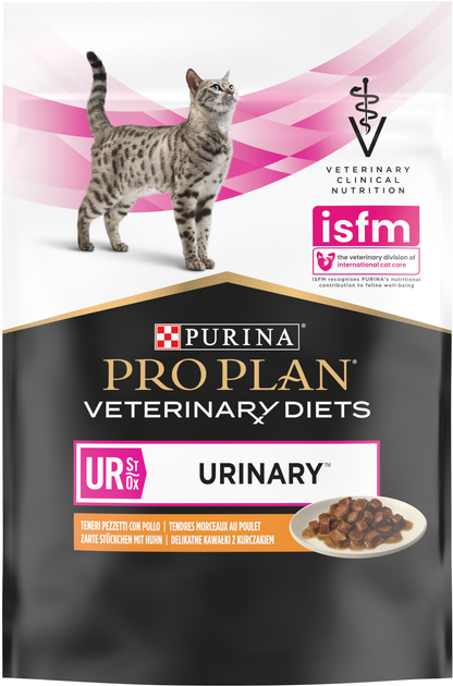 Упаковка вологого дієтичного корму для дорослих котів Purina Pro Plan Veterinary Diets UR ST/OX Urinary для розчинення струвітних каменів з куркою 10x85 г (7613035613331/8445290093592) - зображення 2