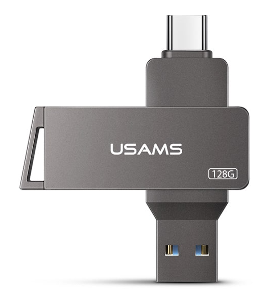 Металева USB Флешка 2в1 128GB Type-C/USB 3.0 для телефону комп'ютера USAMS USB3.0 US-ZB201 Сірий - Фото 3 Металева USB Флешка 2в1 128GB Type-C/USB 3.0 для телефону комп'ютера USAMS USB3.0 US-ZB201 Сірий - зображення 3