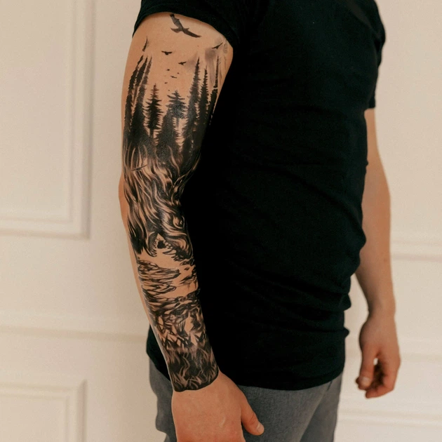 Временный водостойкий тату-рукав TATTOOSHKA "Лес" TQB-226 - изображение 3
