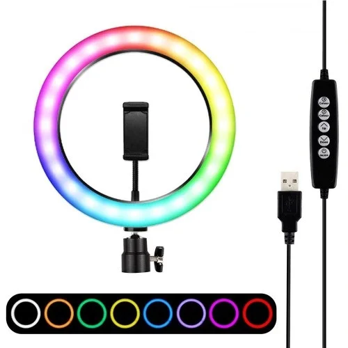 Кольцевая Лампа светодиодная 26см селфи кольцо с регулировкой яркости MJ26 RGB Черный - изображение 6