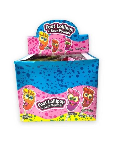 Кислая пятка леденец на палочке с кислой пудрой Foot Lollipop 48шт