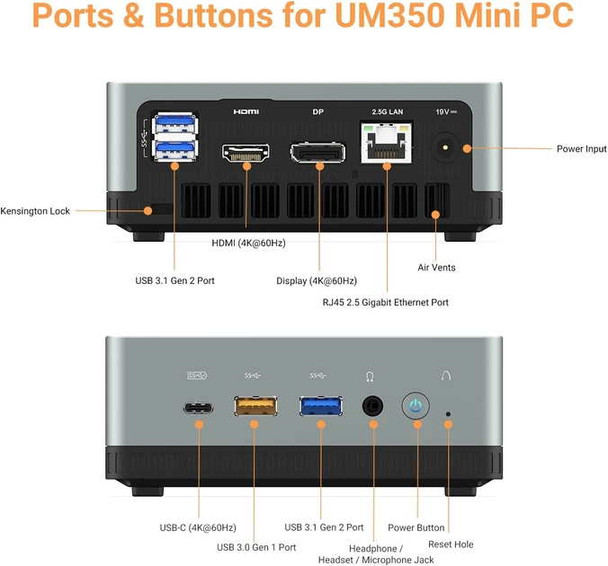 Мини ПК MINIS FORUM UM350 / AMD Ryzen 5 3550H / RAM 16GB / SSD