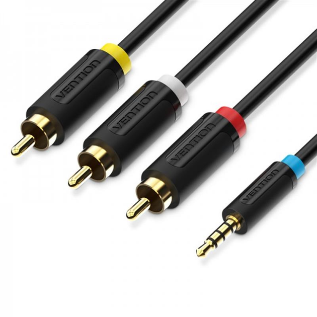 Photos - Cable (video, audio, USB) Vention Кабель  3.5 мм - 3хRCA (M/M), 1.5 м, Black  (BCBBG)