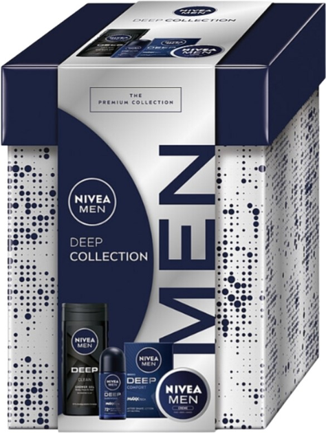 Zestaw kosmetyków do pielęgnacji ciała Nivea Men Deep Collection Krem uniwersalny 75 ml + Antyperspirant roll-on 50 ml + Żel pod prysznic 250 ml + Woda po goleniu 100 ml (9005800383057) - obraz 1