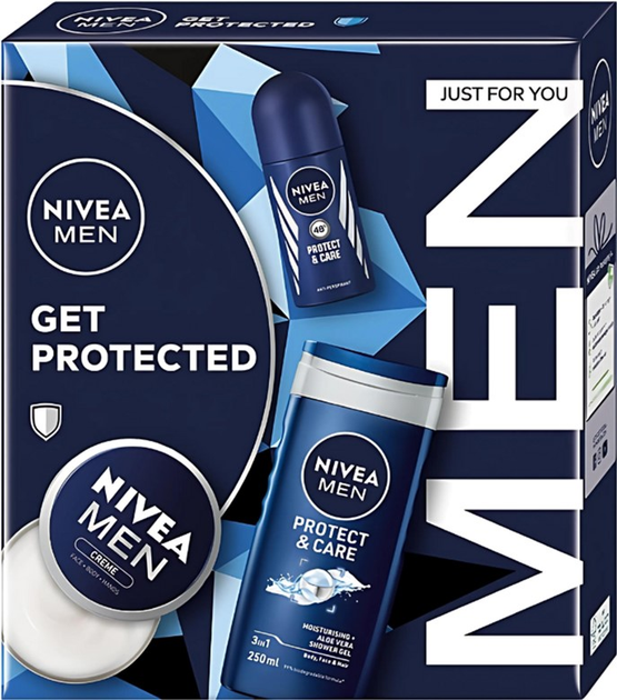 Zestaw kosmetyków do pielęgnacji ciała Nivea Men Get Protected Żel pod prysznic 250 ml + Antyperspirant roll-on 50 ml + Krem uniwersalny 75 ml (9005800382838) - obraz 1