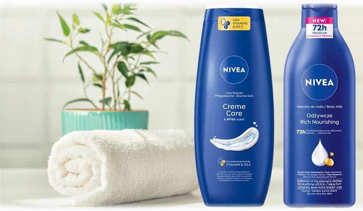 Zestaw kosmetyków do pielęgnacji ciała Nivea Moment of Care Żel pod prysznic 250 ml + Mleczko do ciała 250 ml (9005800382357) - obraz 2