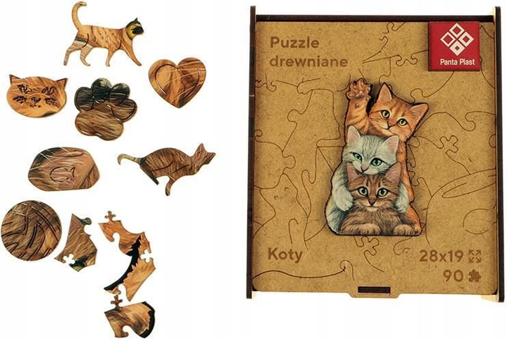 Puzzle drewniane Panta Plast Koty 28 x 19 cm 90 elementów (5902156066051) - obraz 1