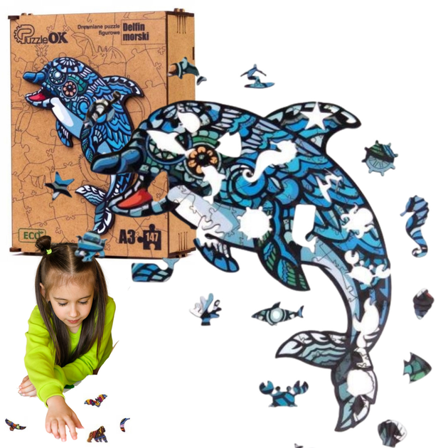 Пазл дерев'яний PuzzleOK Дельфін 42 x 29.7 см 147 деталей (4821993007168) - зображення 5