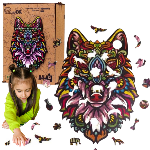 Puzzle drewniane PuzzleOK Tajemniczy wilk 21 x 29.7 cm 73 elementy (4821993007113) - obraz 4