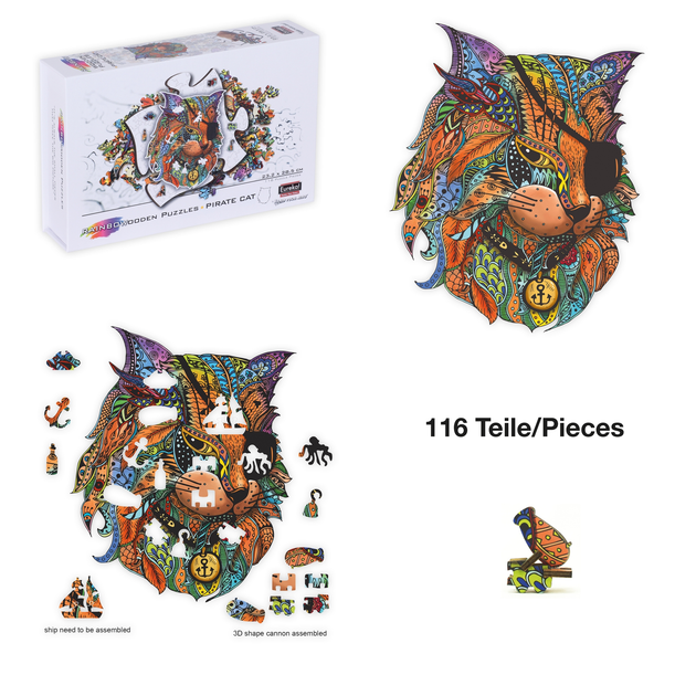 Puzzle drewniane G3 Pirate Cat 23.2 x 28.5 cm 116 elementów (5425004736161) - obraz 5