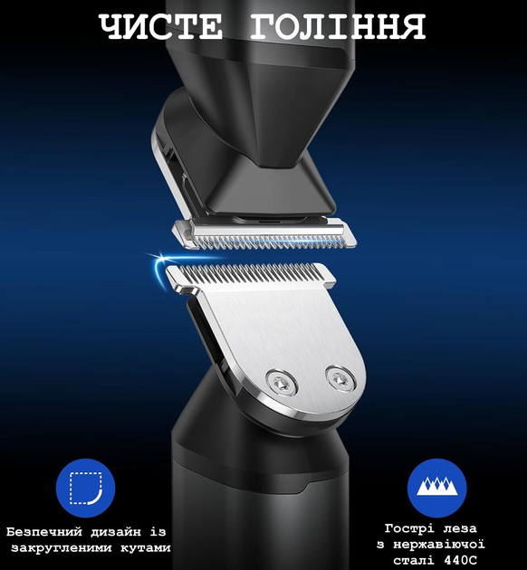 Универсальный, Водонепроницаемый Триммер Glaker 11 в 1 с Магнитными Насадками для Бороды, Носа, Усов, Бритья, Стрижки Волос Всего Тела в Кейсе, 1200 mAh - изображение 5