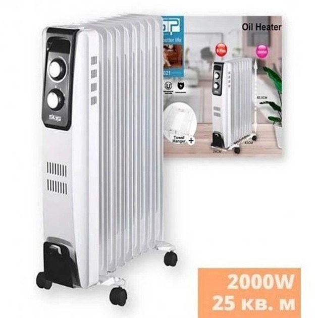 Обогреватель радиаторный масляный DSP KD3021 2000Вт бытовой, 9 секций, белый (KD3021) - изображение 2