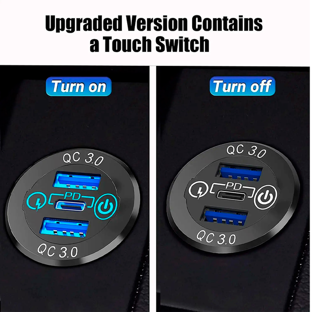 Автомобильная быстрая врезная зарядка 48 Вт, USB и Type C, кнопка, QC3.0, 12-24 В (DS2013-P13) - изображение 4