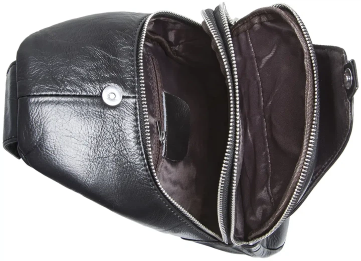 Кожаная мужская нагрудная сумка слинг черная Tiding Bag 79906 - Фото 4 Кожаная мужская нагрудная сумка слинг черная Tiding Bag 79906 - изображение 4