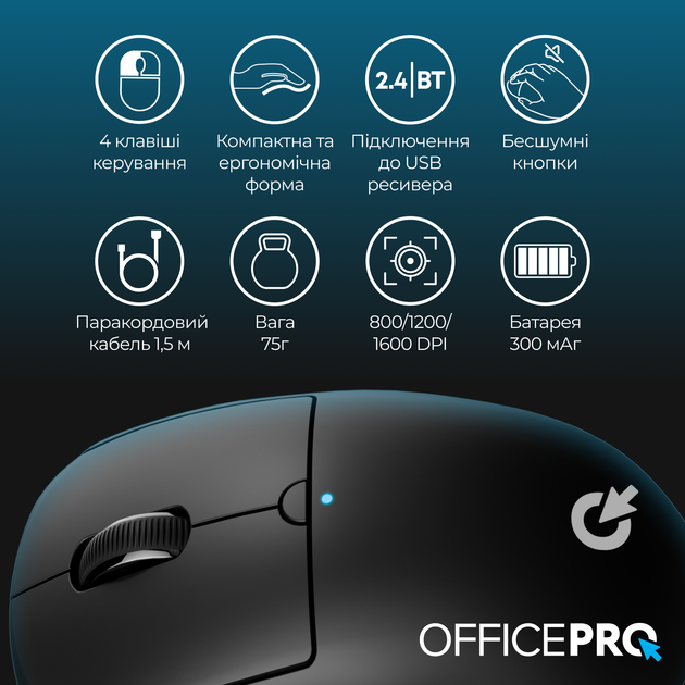 Мышь OfficePro M307B Silent Click Wireless/Bluetooth Black - изображение 10