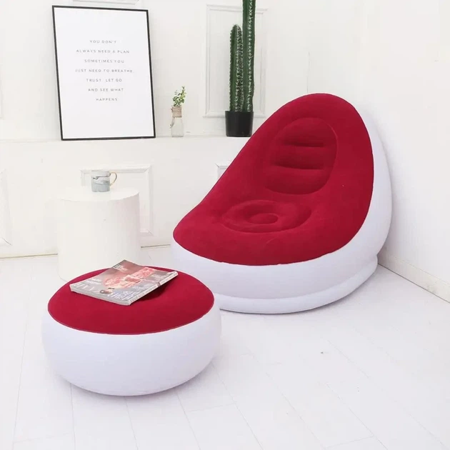 Прочный надувной диван кресло для отдыха с пуфиком AIR SOFA 102х127х76 см Красный - Фото 2 Прочный надувной диван кресло для отдыха с пуфиком AIR SOFA 102х127х76 см Красный - изображение 2