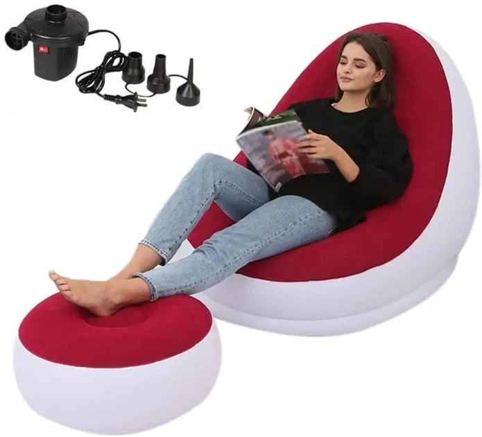 Прочный надувной диван кресло для отдыха с пуфиком AIR SOFA 102х127х76 см Красный - Фото 8 Прочный надувной диван кресло для отдыха с пуфиком AIR SOFA 102х127х76 см Красный - изображение 8