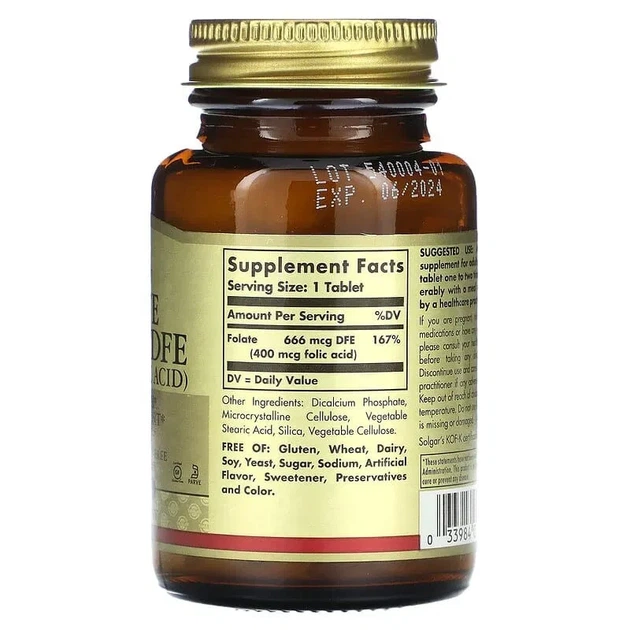 Фолат Solgar (Folate) 666 мкг 400 мкг 250 таблеток - изображение 2