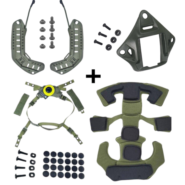 Набор 4 в 1 Обвес для шлема FAST Универсальная подвесная система Защитные подушки в каску Крепление боковые рельсы Платформа NVG шрауд ОЛИВА - изображение 1