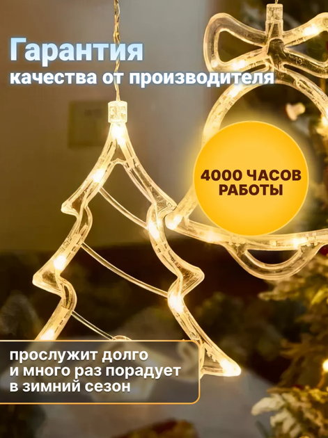 Гирлянда светодиодная с новогодними фигурами: оленем, елкой и колокольчиком, размером 2.5х1м и 138 LED лампочками - Фото 6 Гирлянда светодиодная с новогодними фигурами: оленем, елкой и колокольчиком, размером 2.5х1м и 138 LED лампочками - изображение 6