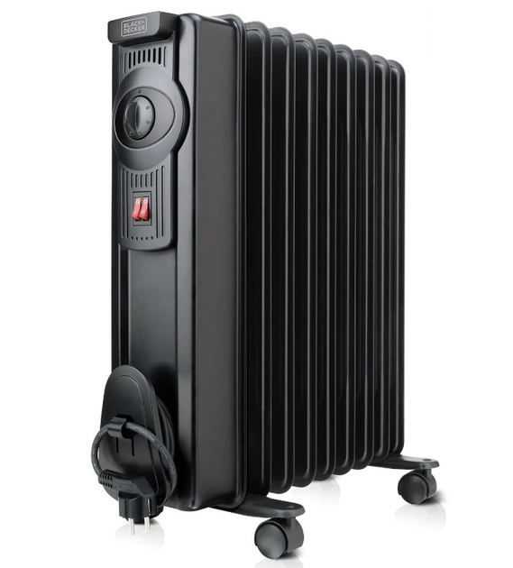 Масляный обогреватель BLACK+DECKER 1500 Вт, площадь обогрева 15 кв.м., напольный, черный (BXRA1500E) - изображение 1