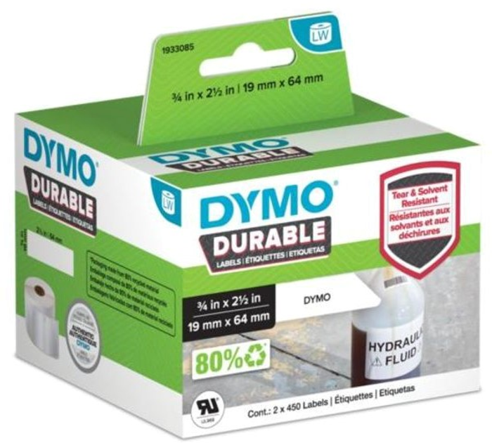 Етикетки Dymo Durable LW Label 64 x 19 мм 2 x 450 шт Black/White (2112284) - зображення 1