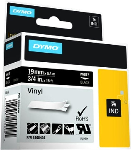Taśma etykietowa Dymo Rhino Vinyl 19 mm x 5.5 m White/Black (1805436) - obraz 3