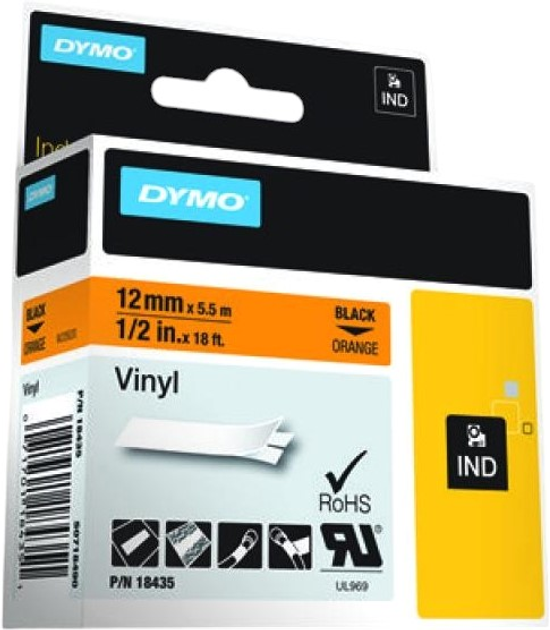 Taśma etykietowa Dymo Rhino Vinyl 12 mm x 5.5 m Black/Orange (71701184351) - obraz 3