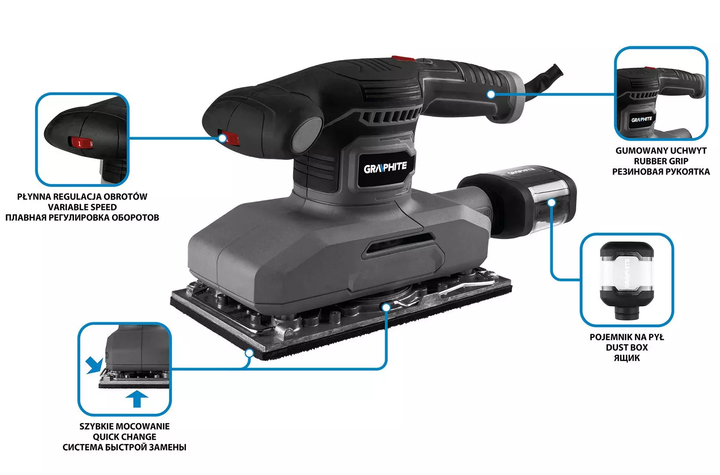 Орбітальна шліфувальна машина Graphite 380 Вт 115 x 230 мм 59G329 (5902062087867) - зображення 9
