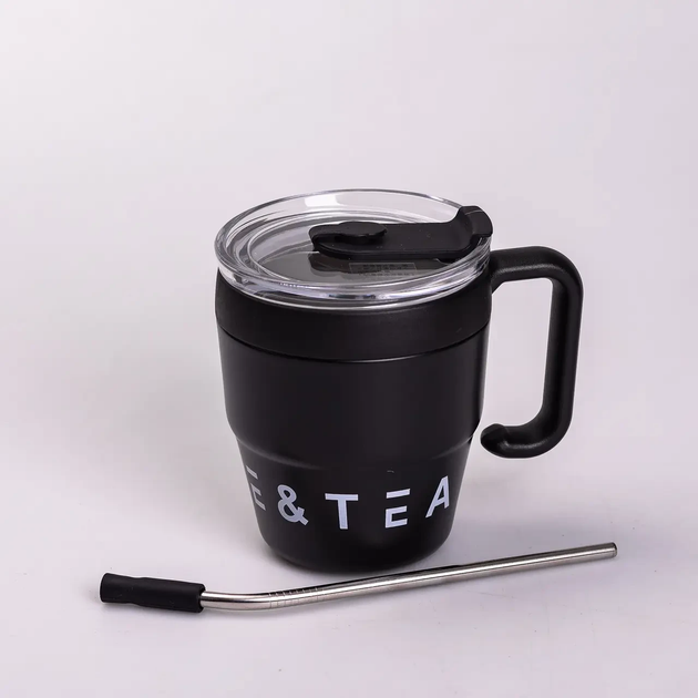 Термочашка Coffee & Tea з трубочкою чорна - зображення 3
