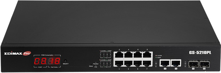 Switch Edimax Surveillance VLAN 12-Port Gigabit PoE+ Long Range Black (GS-5210PL) - obraz 4