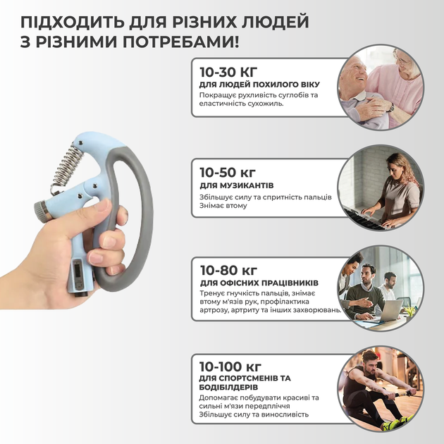Эспандер кистевой для руки кисти запястья предплечья со счетчиком тренажер пружинный с регулируемой нагрузкой до 100 кг голубой эспандеры кистевые - Фото 3 Эспандер кистевой для руки кисти запястья предплечья со счетчиком тренажер пружинный с регулируемой нагрузкой до 100 кг голубой эспандеры кистевые - изображение 3